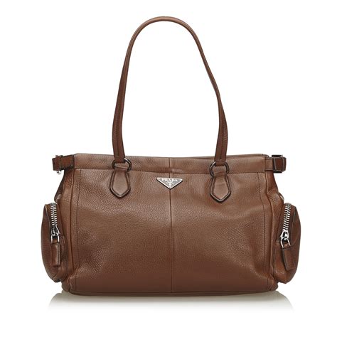 prada purse used brown|prada brown leather tote bag.